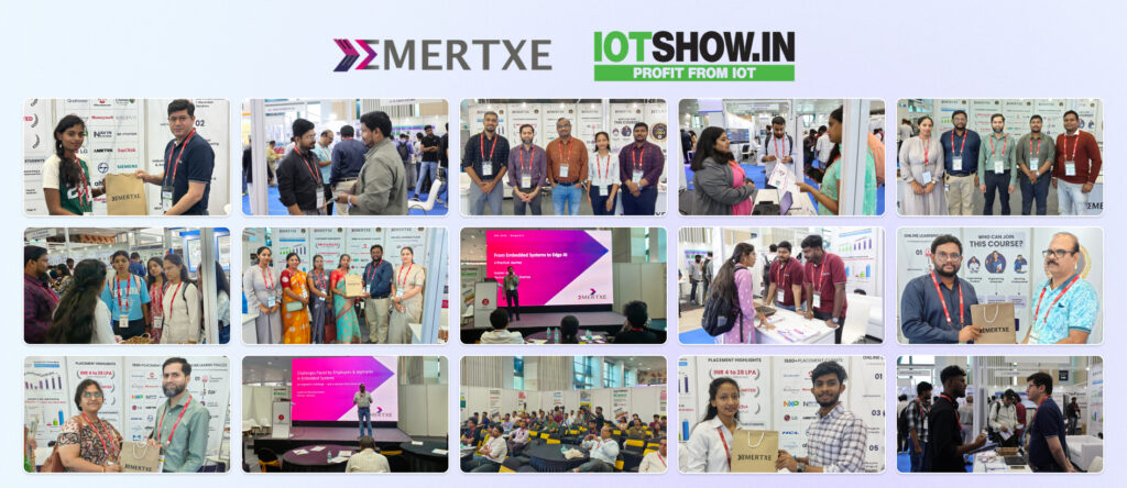 Emertxe team and visitors at their stall during IoTshow 2026 Bangalore - student interactions, seminars, and embedded systems sessions