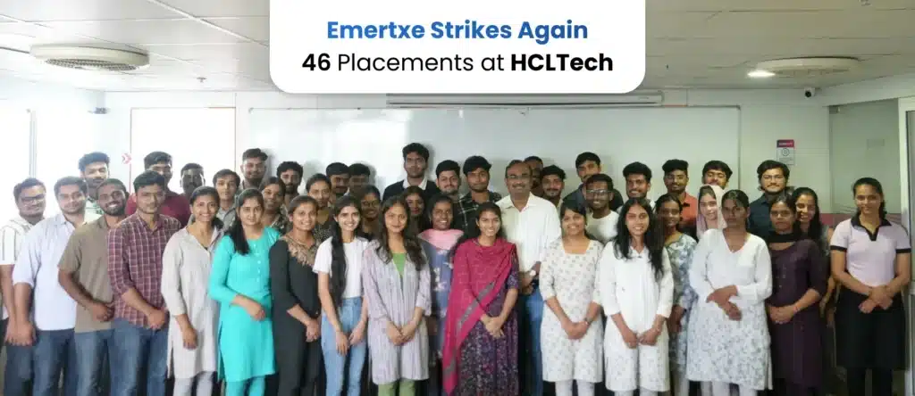 Emertxe students celebrating 46 placements at HCLTech