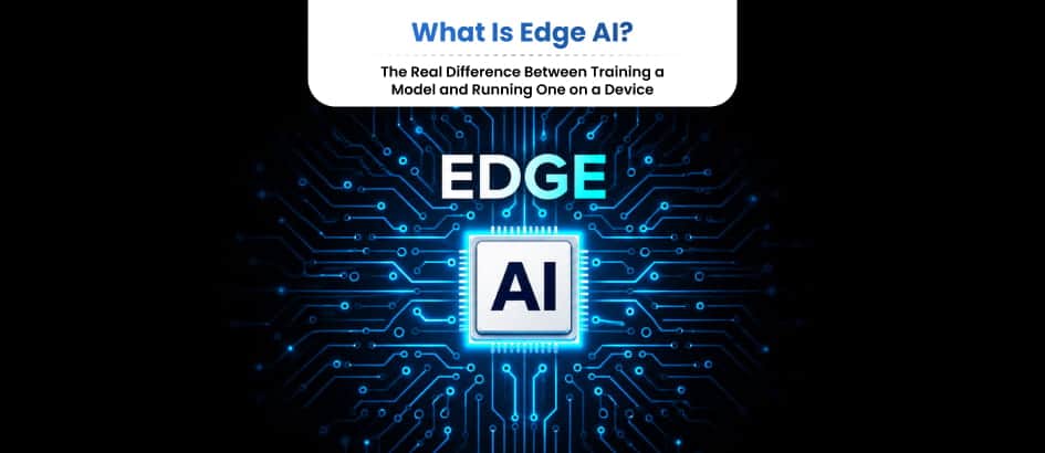 Edge AI chip illustration introducing the difference between model training and running a model on a device